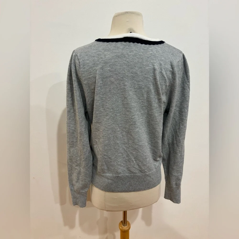 CeCe Deep V Contrast Trim Sweater, Size: S - Picture 10 of 12